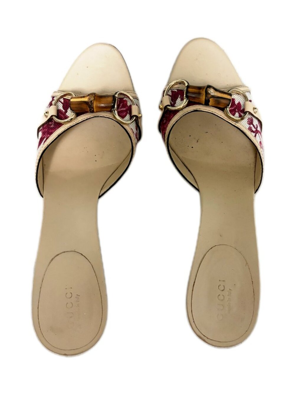 Gucci Flora Bamboo Horsebit Mule Heel Floral Canvas with Box Size 9.5 B